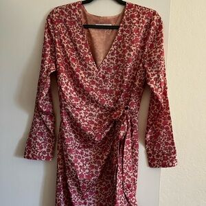 Mango pink floral satin dress